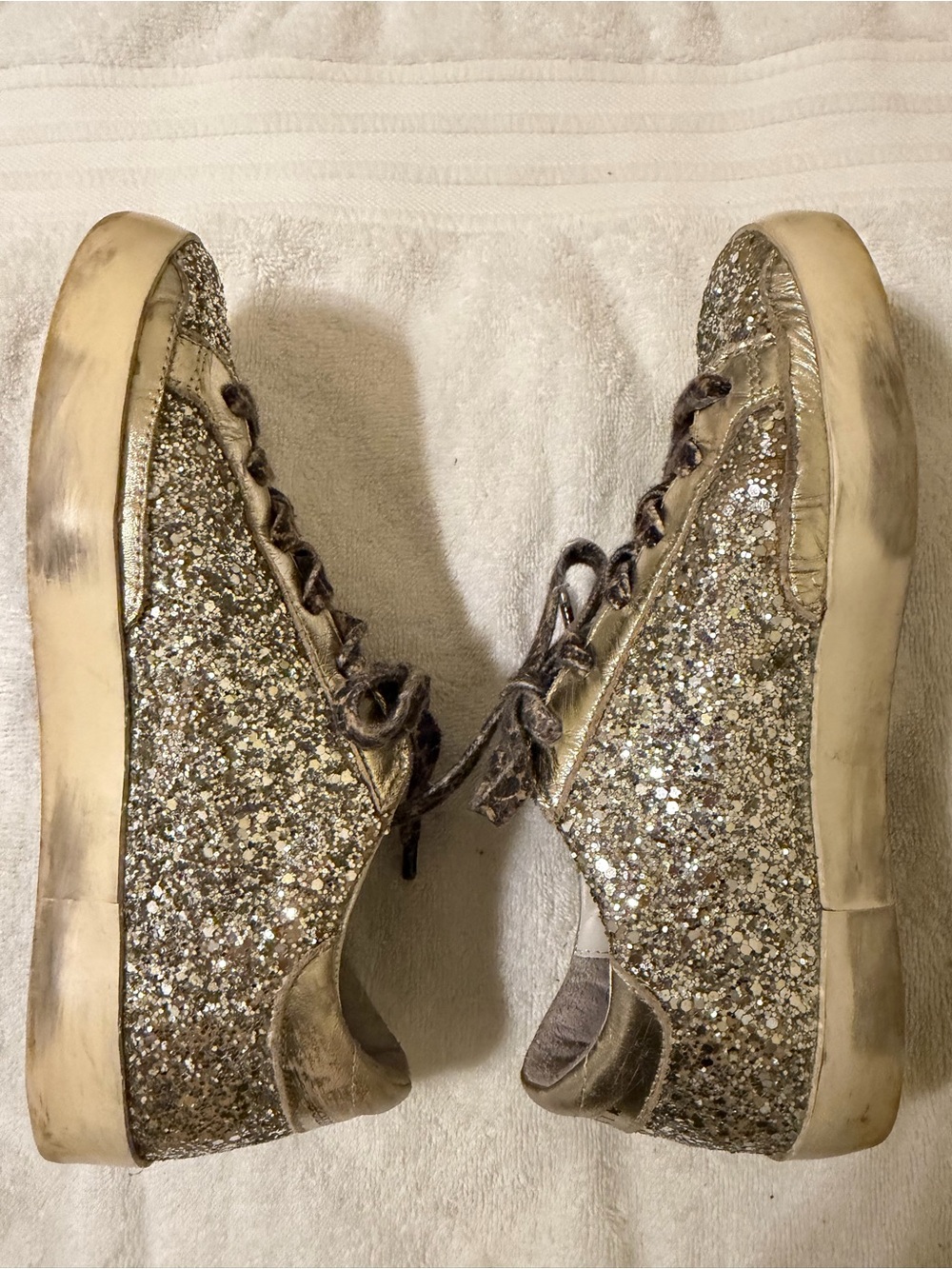 Golden Goose Women's Glitter Low-Top Sneakers in Silver Metallic size 36